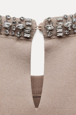 PLAIN KNIT SWEATER WITH RHINESTONE BEADS - Zara фото 8