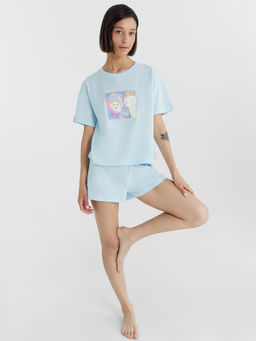 Комплект женский (футболка, шорты) голубой с печатью голубое небо +печать 592536