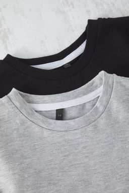 Siyah-Gri 2li Erkek Cocuk %100 Pamuk Basic K?sa Kol Orme T-Shirt TKDSS25TS00010 - Trendyolmilla фото 4