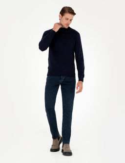 Lacivert Slim Fit Yar_m Bal_k__ Yaka Basic Triko Kazak - Pierre cardin фото 4
