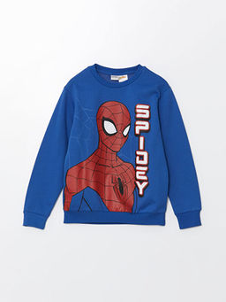 Bisiklet Yaka Uzun Kollu Spiderman Bask?l? Erkek ?ocuk Sweatshirt