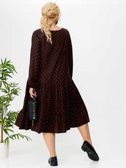 Платье из вискозы коричневое в горошек - Almond фото 4