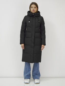 Пальто утепленное стеганное зимнее с капюшоном женское черного цвета 9636_1Ch - Mtforce фото 2