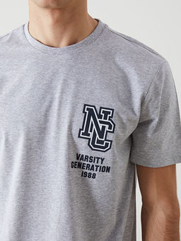 Bisiklet Yaka K?sa Kollu Bask?l? Penye Erkek Ti??rt