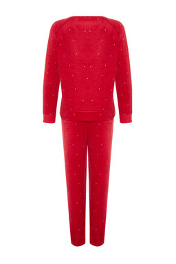 Trendyolmilla Lacivert Puantiyeli Polar K?sl?k Orme Pijama Tak?m? THMAW24PT00032  фото 9
