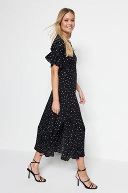 TRENDYOLMILLA Siyah Kusakl? Puantiyeli Maxi Viskon Dokuma Gomlek Elbise TWOSS19EL0094