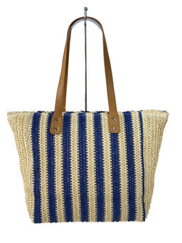 Сумка шоппер из джута с длинными ручками, цвет бежевый/синий - Greta фото 2