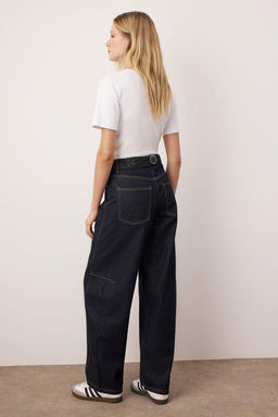 Koyu Mavi Yuksek Bel Dikis Detayl? Barrel Jeans TWOAW26JE00237 - Trendyolmilla фото 4