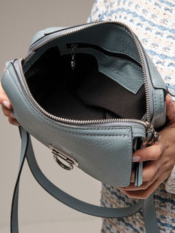 Сумка кожаная через плечо Azaro 3684 серое небо