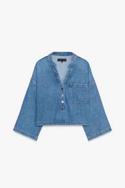 DENIM STAND COLLAR SHIRT - Zara фото 7