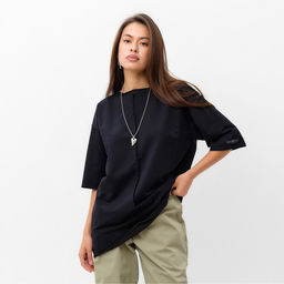 Футболка с декоративным швом женская MIST Base, размер L-XL, чёрная