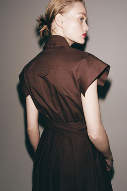 VESTIDO POPEL?N PLIEGUES ZW COLLECTION / Marr?n - Zara фото 3