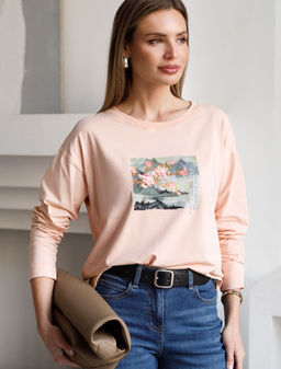 Лонгслив с принтом из премиального хлопка с эластаном