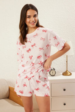 Trendyolmilla Pembe %100 Pamuklu Kurdele/Fiyonklu Sortlu Orme Pijama Tak?m? THMSS25PT00238  фото 11