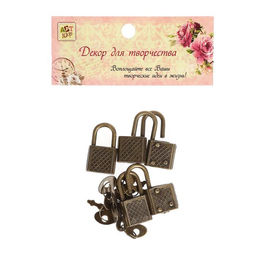 Цена за 2 шт. Замочек с ключиком для шкатулки, металл, набор 5 шт., бронза, 3.1×1.7 см
