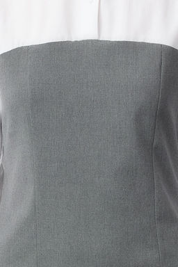 Gri Duz Bodycone Straplez Detayl? Mini Dokuma Gomlek Elbise TWOSS24EL00751