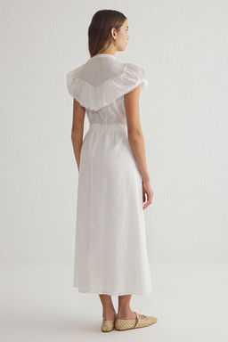 Beyaz Etegi Belden Ac?lan Nak?s Yaka Detayl? Astarl? Maxi Dokuma Elbise TWOSS25EL00180 - Trendyolmilla фото 5