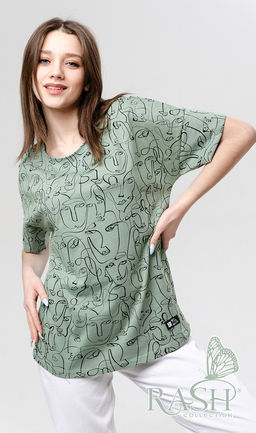 Футболка "Лица" oversize оливка Цвет:как на фото