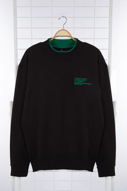 Siyah Oversize/Genis Kesim Ici Polar/S?cak Tutan Nak?sl? Dik Yaka Sweatshirt TMNAW25SW00024 - Trendyolmilla фото 8