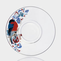 Чайная пара новогодняя Снегири на рябине, 200 мл, блюдце d=13 см, стекло, прозрачная