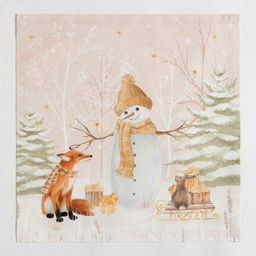 Салфетки сервировочные на стол «Этель» Christmas snowman, 40×40 см - 4 шт., саржа