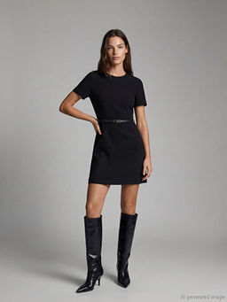 Bisiklet Yaka Belden Oturtmal? Kemerli Elbise