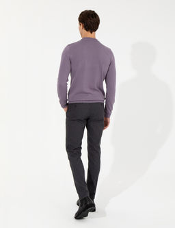 Koyu Gri Slim Fit Keten Kar___ml_ Kanvas Pantolon