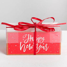 Цена за 5 шт. Коробка для капкейка Happy new year, Новый год, 16×8×7.5 см