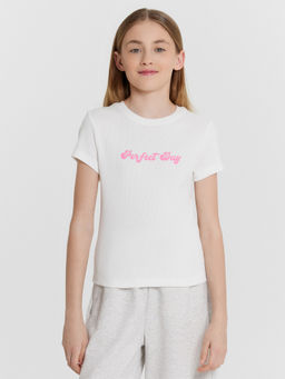 Футболка для девочек белая с принтом в виде надписи Perfect day - Mark formelle фото 2
