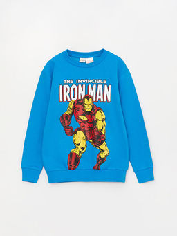 Bisiklet Yaka ?ron Man Bask?l? Uzun Kollu Erkek ?ocuk Sweatshirt