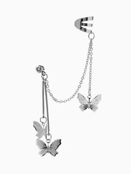 Серьга «Кафф» бабочка, цвет серебро