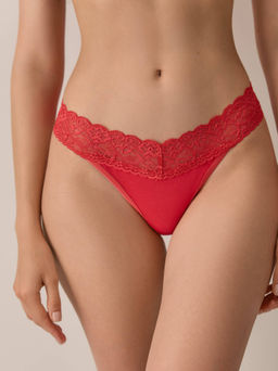 CONTE LACE WAIST LBR 2481 Трусы бразилиана из хлопка с кружевом red