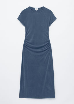 Vestido midi fruncido con mangas ragl?n