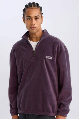 Comfort Regular Fit Rahat Kal?p Dik Yaka Bask?l? Polar Sweatshirt - Defacto фото 2