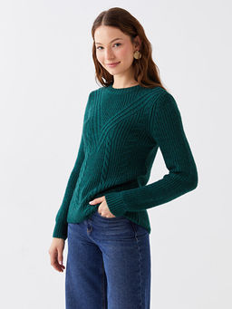 Bisiklet Yaka Ajurlu Uzun Kollu Kad?n Triko Kazak