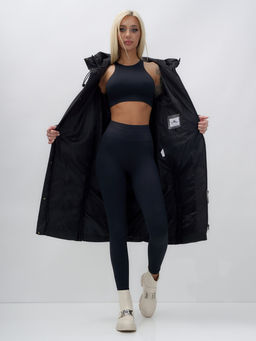 Пальто утепленное стеганное зимнее с капюшоном женское черного цвета 9628Ch - Mtforce фото 17