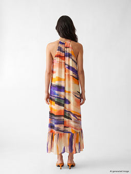 Halter Yaka Desenli F?rf?rl? Elbise