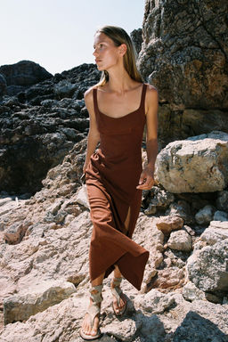 LINEN BLEND MIDI DRESS - Zara фото 10