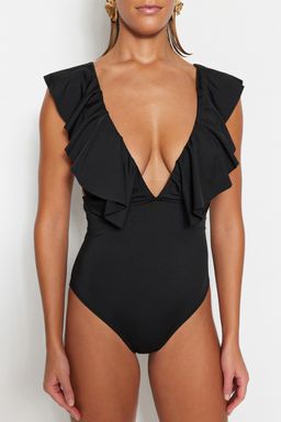 Siyah Derin Dekolteli Volanl? Normal Paca Mayo TBESS23MA00279