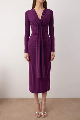 Kahverengi Vucuda Oturan V Yaka Orme S?k Elbise TPRAW25EL00043 - Trendyolmilla фото 19