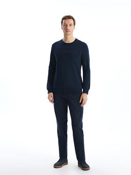 Bisiklet Yaka Uzun Kollu Bask?l? Erkek Sweatshirt