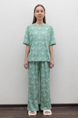 ЕП 20204/малахитовый зеленый,орнамент пижама жен (фуфайка,брюки)