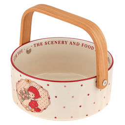 "Зайка и тюльпаны" Конфетница фарфоровая 700мл, д15,5х7,1см, съемная деревянная ручка, с деколью, отводка, в коробке (Китай)