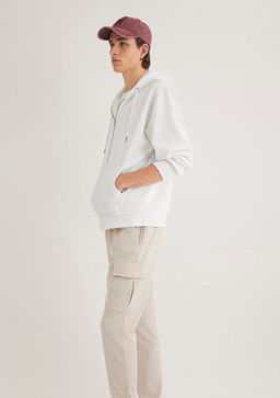 Kapusonlu Fermuarl? Beyaz Basic Sweatshirt - Mavi фото 3