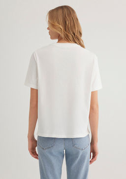 Rome Bask?l? Beyaz Tisort - Mavi фото 5