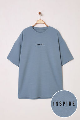 TRENDYOL MAN Mavi Oversize/Genis Kesim Bask?l? Dokulu Yumusak Kal?n T-Shirt TMNSS25TS00021 - Trendyolmilla фото 2