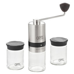 51906 GIPFEL Кофемолка ручная ESSENCE со стальными жерновами, с двумя стеклянными баночками для хранения кофе в подарочной упаковке. Материал: стекло, пластик, нержавеющая сталь 18/10.  фото 2