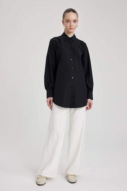 Туника из поплина с длинными рукавами и рубашечным воротником стандартного кроя - Defacto фото 2