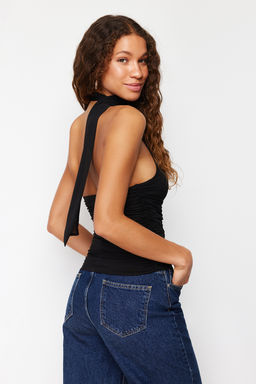 Siyah Boyundan Baglamal? Buzgulu Astarl? Esnek Tul Orme Bluz TWOSS24BZ00202