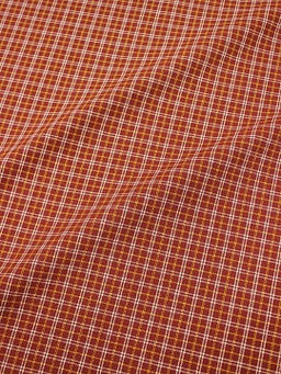 Пестрядь этнографическая под домоткань Желто-белая клетка на терракотовом, ш.1.55м, хлопок-100%